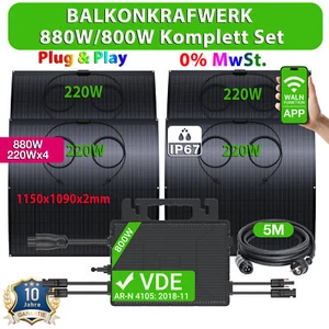 Balkonkraftwerk--880W Flexibel Solarmodul Solarpanel PV Modul mit Wechselrichter - Bild 1 von 23