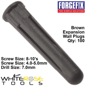 ForgeFix Expansion Wall Plugs Brown Plastic 100 Pack Plastic Screw Fixing Plug - Picture 1 of 1