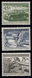 EBS Czechoslovakia 1955 - Industry: Škoda Car, Loom, Lathe- Michel 899-901 MNH** - Picture 1 of 4