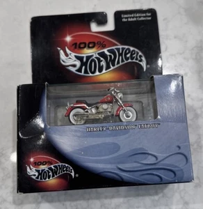 2000 100% Hot Wheels Red 1990 Harley Davidson Fat Boy Motorcycle Black Box NR - Picture 1 of 12