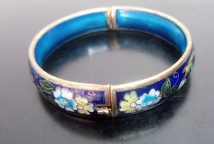 Blau und silberfarben Cloisonne Armreif mit Scharnier  - Bild 1 von 9