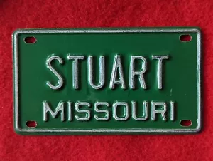 Vintage 1960er grünes Aluminium Nummernschild Stuart Missouri Junge Name Fahrrad Roller - Bild 1 von 2
