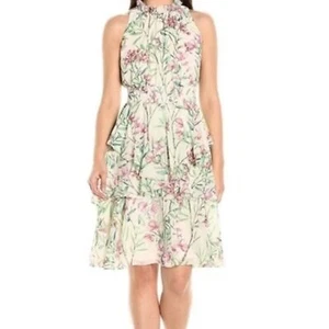 Gal Meets Glam Blumen Kleid weiß hochgeschlossen Rüschen Gr. 12 weiß ärmellos gesmokt - Bild 1 von 15