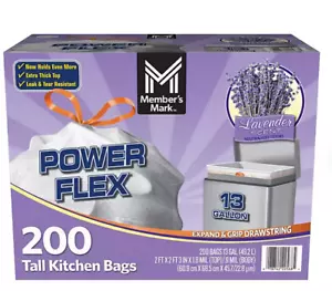 Member's Mark Power Flex Tall Kitchen Drawstring Trash Bags (13 gal., 200 ct.) - Picture 1 of 6