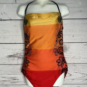 Vintage Gideon Oberson Women’s Maroon Sunset One Piece Swimsuit Halter Size 10 - Picture 1 of 11