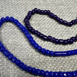 2x Retro Vintage Long Blue Glass Bead Necklaces 30” & 33” Navy Royal Irregular - Picture 1 of 9