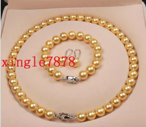 "Juego de pendientes de pulsera naturales de 8/10/12 mm con cáscara del mar del sur de 20" - Imagen 1 de 9