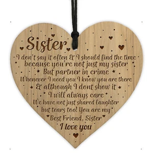 Sister Birthday Gifts From Brother Engraved Wooden Heart Gift For Sister Her - Picture 1 of 6