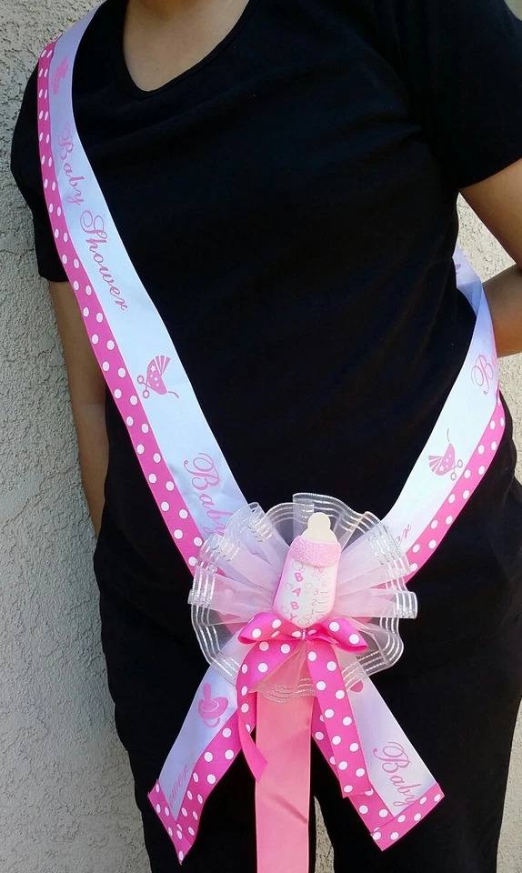 1 faja de baby shower fiesta mamá a ser, rosa/niña, cinta favores, niña, biberón corsé Foto 1 de 4