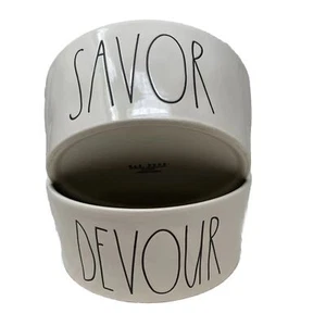 Rae Dunn Large Dog Bowls Devour Gulp Set of 2 food and water bowl set - Picture 1 of 12