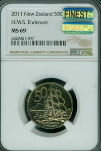 2011 NEW ZEALAND 50 CENTS NGC MS69 MAC FINEST MAC SPOTLESS 2,000 MINTED - Picture 1 of 8