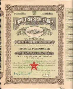 titre 1 action: CERVECERIA BUENOS AIRES (ARGENTINE) (R) - Picture 1 of 1