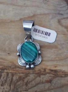 Authentic Navajo Sterling Silver Malachite Pendant; PDT17-2 - Picture 1 of 1