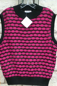 NWT ST. JOHN SPORT CERISE/BLACK SLEEVELESS TOP XL - Picture 1 of 4