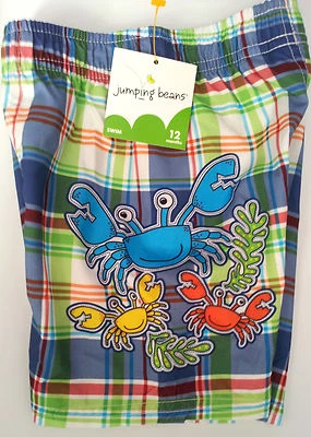 Traje de baño infantil talla 12M tabla corta multicolor cangrejos a cuadros sin forro nuevo con etiquetas Foto 1 de 3