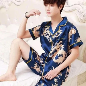 Pigiama uomo lungo raso seta UK kimono accappatoio vestaglia pjs loungewear - Foto 1 di 5