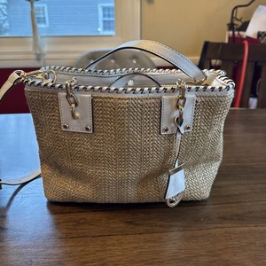 Michael Kors Straw Rosalie Optic White Handbag - Picture 1 of 8