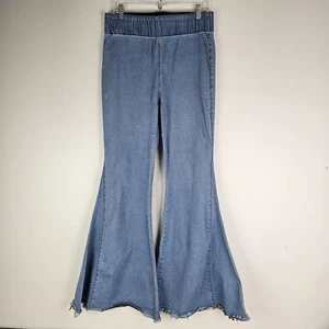 Drei Vogelnest Damen blaue Jeans dehnbar weites Bein Glockenboden ausgefranster Saum XL - Bild 1 von 10