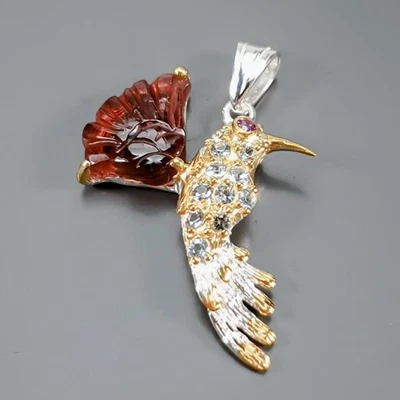 Handmade Natural Tourmaline Pendant 925 Sterling Silver  /NP52017 - Image 1 of 4