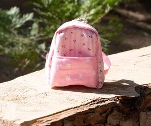 Mini Zaino Portachiavi, Portamonete, Stampa Floreale Ciliegie, Regalo per Bambini - Foto 1 di 5