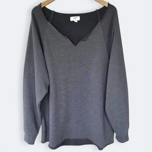 Aerie Oversized Wide V-Neck Sweatshirt Womens Large L Washed Black Athleisure - Imagen 1 de 15