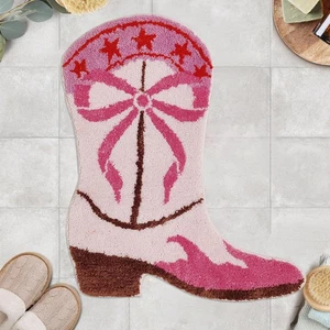 Pink Western Cowboy Bath Mat with Bow - Non-Slip Plush Microfiber Bathroom Ru... - Bild 1 von 7