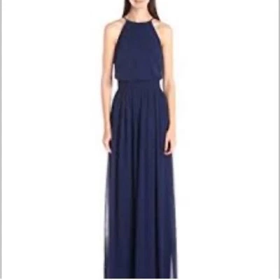 Maxi Vestido Donna Morgan L Bhldn Alana Medianoche Azul Marino Gasa Talla 0 Foto 1 de 4