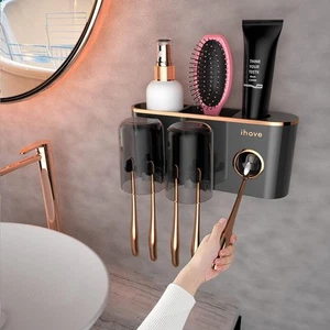 iHave Toothbrush Holders Bathroom Accessories with Toothpaste Black 2 Cups - Picture 1 of 8