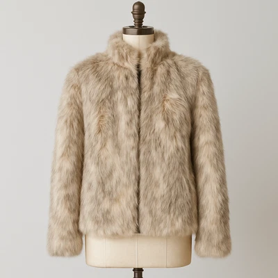 VTG Sears The Fashion Place Beige Cream Faux Fur Coat 70s Jacket 12 USA Retro - Image 1 of 4