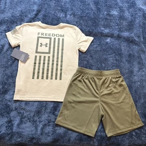 Under Armour FREEDOM Boys Size 6 T-Shirt & Shorts 2-Piece Set Military Green - Picture 1 of 8
