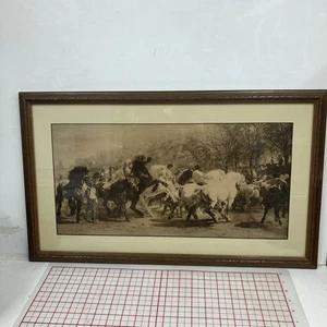 Antique B&W "The Horse Fair" 19th Century Litho Art Print Rosa Bonheur 24 x 15 - Picture 1 of 6