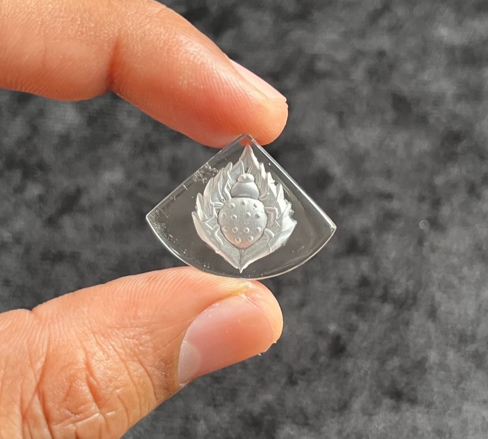 Grabado de insectos tallado a mano de cristal de roca natural para la fabricación de joyas Foto 1 de 4