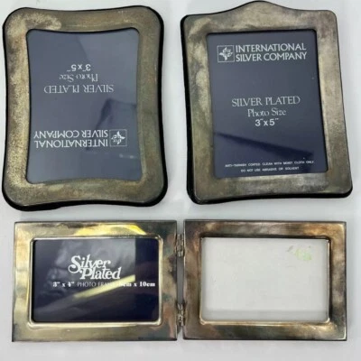 Marcos plateados - Tres en total: (2) 3x5 y (1) dobles 3x4 - SIN PULIR Foto 1 de 4