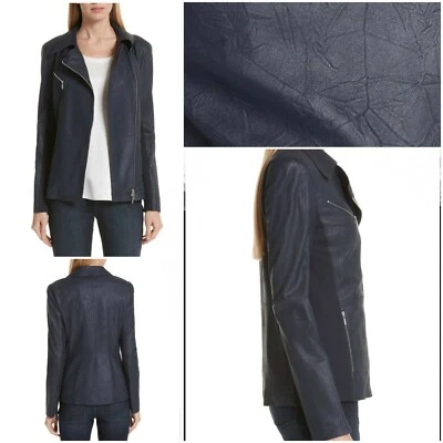 Chaqueta de moto de cuero de cordero con cremallera frontal Lafayette 148 New York Elwood talla 2  Foto 1 de 4