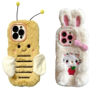Linda cubierta de teléfono mullida a prueba de golpes de animales de felpa de dibujos animados para iPhone Funda Samsung - Imagen 1 de 29