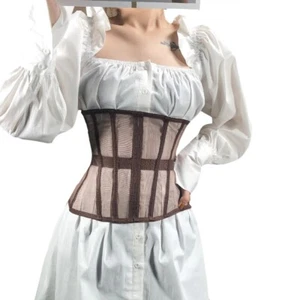 Quality Corset Crops Bustier Underbust Mesh Waist Girdle Lace Up Steel Bone - Picture 1 of 12