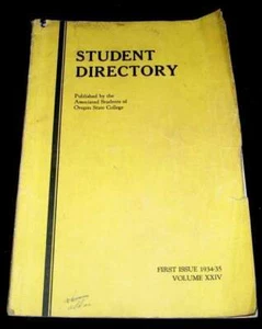 OREGON STATE BEAVERS 1934-35 UNIVERSITY STUDENT & FACULTY DIRECTORY ADDRESSES - Picture 1 of 1