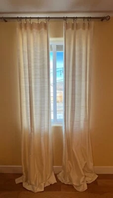Set of 2 100% Ivory Silk Curtain Panels Lined 50" x 108" - Image 1 of 4