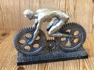 Sculpture art of a Man Riding Bicycle made of mechanical gears w/ Stable Base - Picture 1 of 4