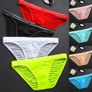 Men Striped Sexy Ultra-Thin Sheer Erotic Hombre Bikini Breathable Underpant ∂ - Picture 1 of 20