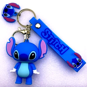 BLUE HAPPY STITCH w/ Ears UP - PVC Key Chain w/ STRAP, Charm, Key Ring & Hook - Picture 1 of 2