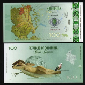 Colombia 100 Gemas 2023 Fantasy Polymer, May, Emerald, Allegory F - Picture 1 of 1