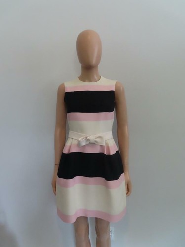 Abito nuovo con etichette Valentino avorio rosa nero con cintura fiocco taglia 2 Ret. $2 980