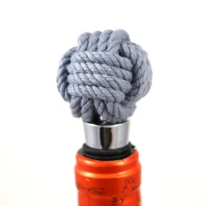 Gray Nautical Bottle Stopper Hand Tied Cotton Rope Ball Knot - Picture 1 of 4