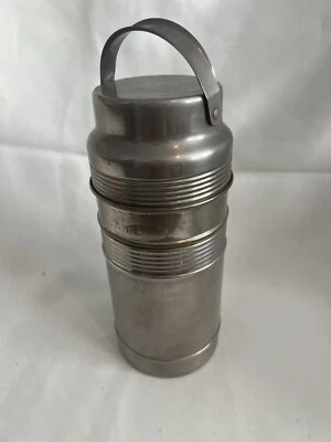 Termo Vintage Vajilla Aspiradora Vidrio Corcho Acero Inoxidable Acanalado Cromo #6011 Foto 1 de 4