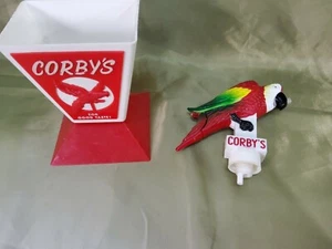 VINTAGE CORBY'S WHISKEY ADVERTISING PARROT STATUE Drink Poorer Head Straw Holder - Picture 1 of 12