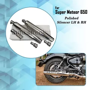 Fit For Royal Enfield Super Meteor 650 Powerage Polished Exhaust Silencer Pair - Picture 1 of 11
