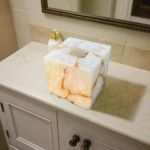 5" White Quartz Stone Tissue Box Crystal Healing Gemstone Modern Arts Bath Decor - Picture 1 of 8