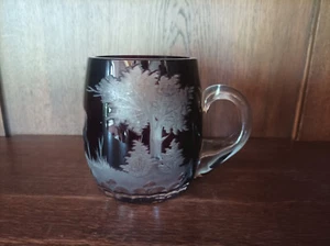 # 1 jarra de cerveza 0,5 litros rojo rubí revestimiento con corte propiedad familiar grabado de caza - Imagen 1 de 6