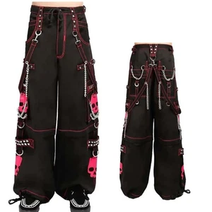 Pantalones góticos para hombre hilos reflectantes Pent negros punk hebilla cremalleras cadena pantalones - Imagen 1 de 2